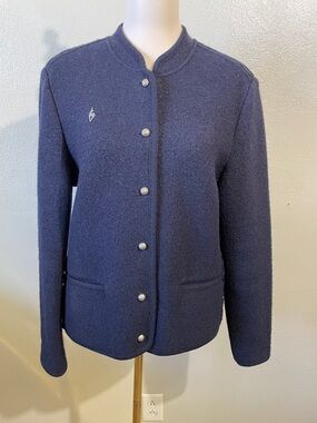 Kitz Pichler Austria Boiled Wool Cardigan Jacket Blue Textured Ribbed Medium